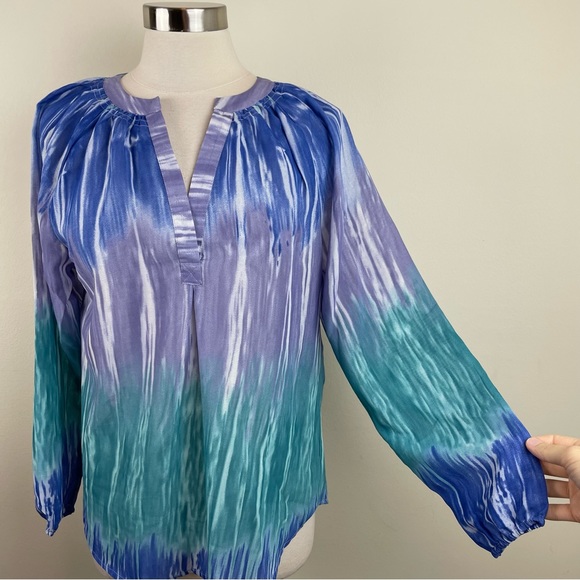 Shenanigans Blue Purple Green Stripe Ombre Long Sleeve Blouse Top New Women - Picture 5 of 7